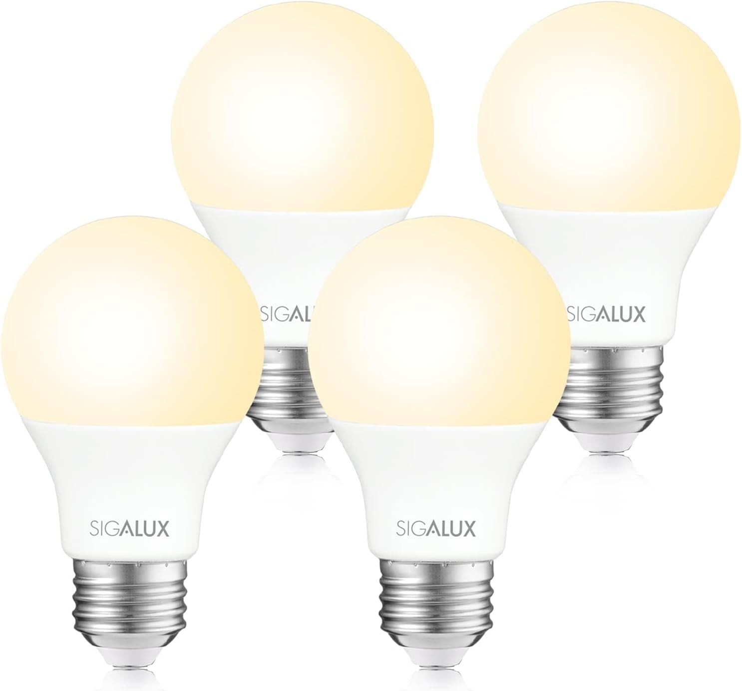 Sigalux LED Light Bulbs 60 Watt Equivalent A19 Standard Light Bulbs 2700K Warm, Non-Dimmable Energy Efficient 9.5W LED Soft White Bulb with E26 Medium Base, 800 Lumens, UL Listed, 4 Packs
