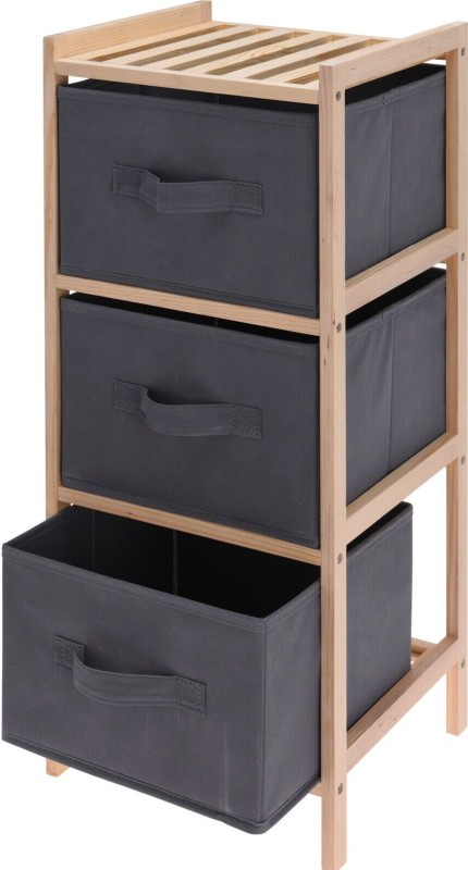 Wooden Cabinet with 3 Grey Boxes Bedroom Bathroom Shelf Cupboard Storage Unit